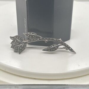 Vintage Judith Jack Sterling Silver & Marcasite Rose Flower Brooch Pin! 15